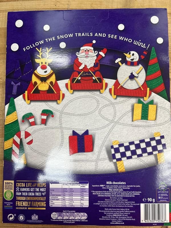 Uk Cadbury 90g dairy milk advent calendar